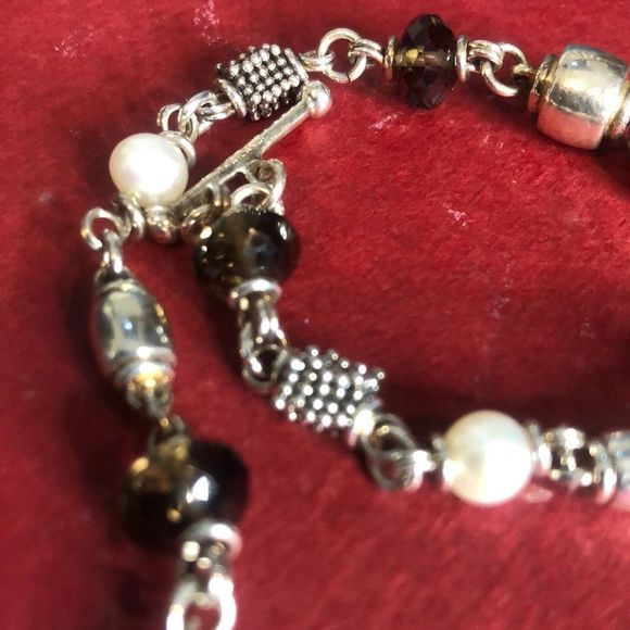 MICHAEL DAWKINS Starry Night Sterling Silver Smokey Quartz Pearl Toggle Bracelet - Picture 12 of 16